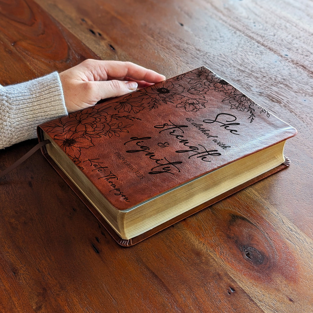 Personalized NLT Journaling Bible – Dark Brown | Peony Proverbs