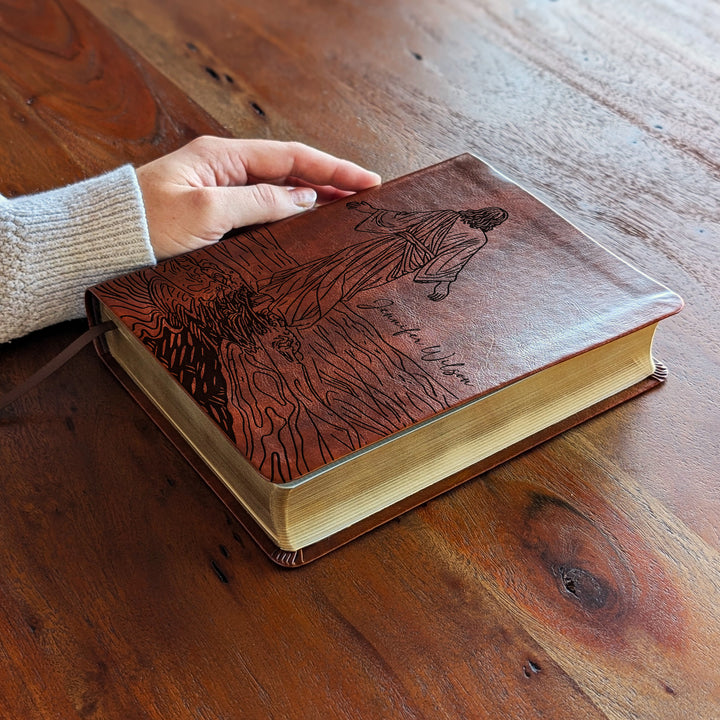 Personalized NLT Journaling Bible – Dark Brown | Jesus on Water