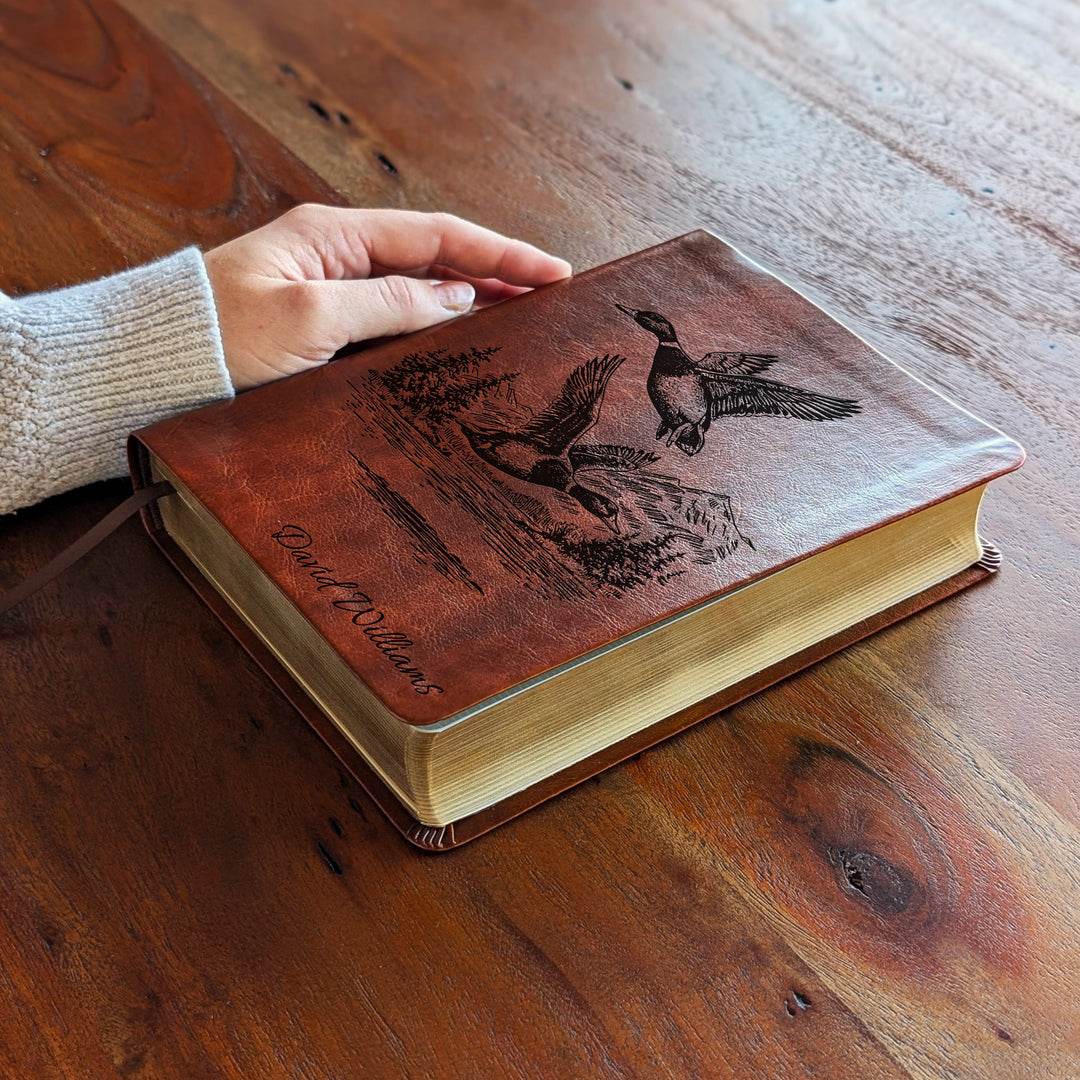 Personalized NLT Journaling Bible – Dark Brown | Mallards in Flight