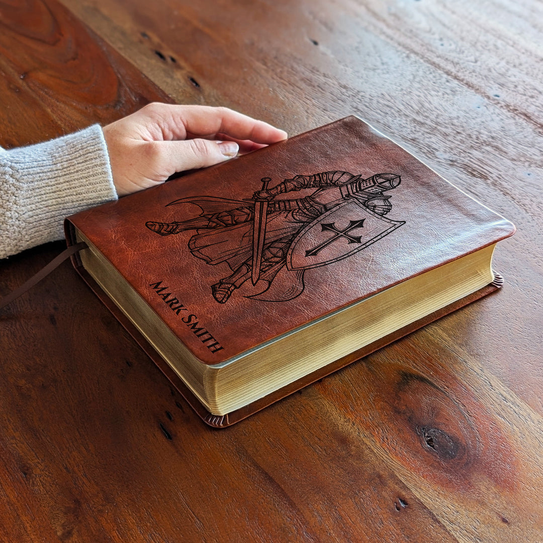 Personalized NLT Journaling Bible – Dark Brown | Knight Standing Solo