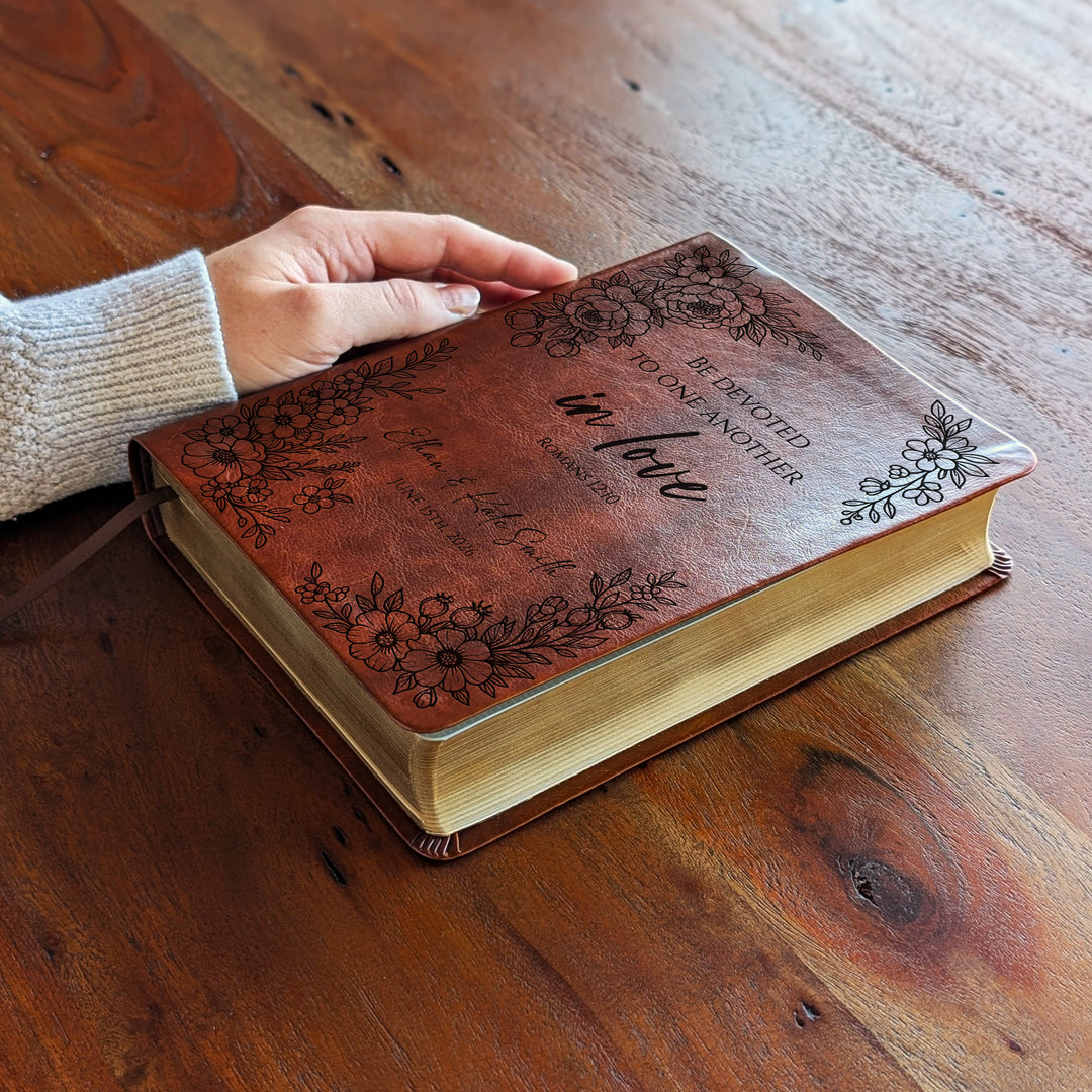 Personalized NLT Journaling Bible – Dark Brown | Floral Devoted in Love