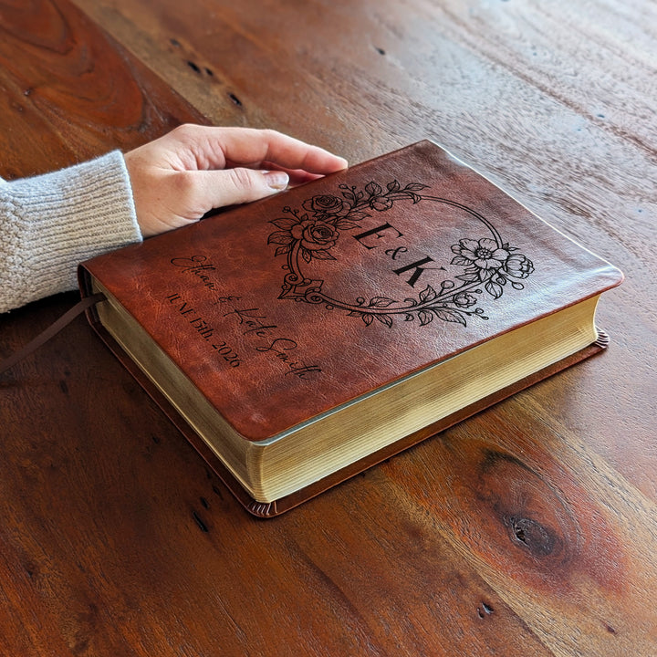 Personalized NLT Journaling Bible – Dark Brown | Initials Floral Frame