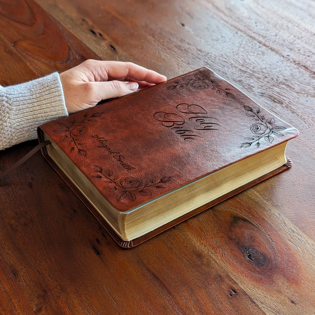 Personalized NLT Journaling Bible – Dark Brown | Rose Corners