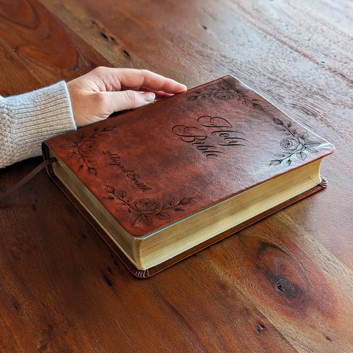 Personalized NLT Journaling Bible – Dark Brown | Rose Corners