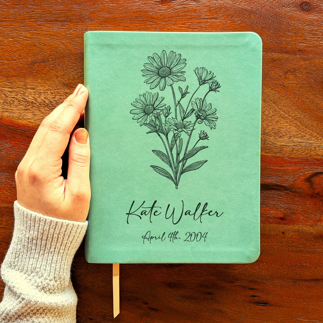 Personalized NLT Journaling Bible – Sage Green | April Birth Flower