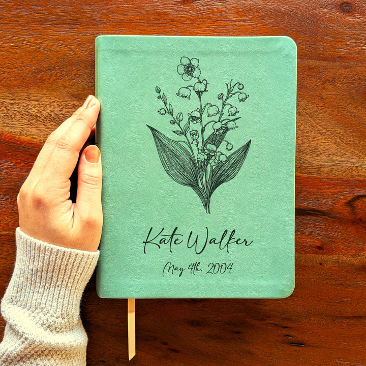 Personalized NLT Journaling Bible – Sage Green | May Birth Flower