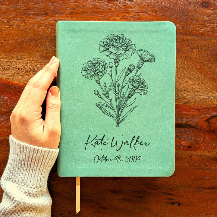 Personalized NLT Journaling Bible – Sage Green | October Birth Flower
