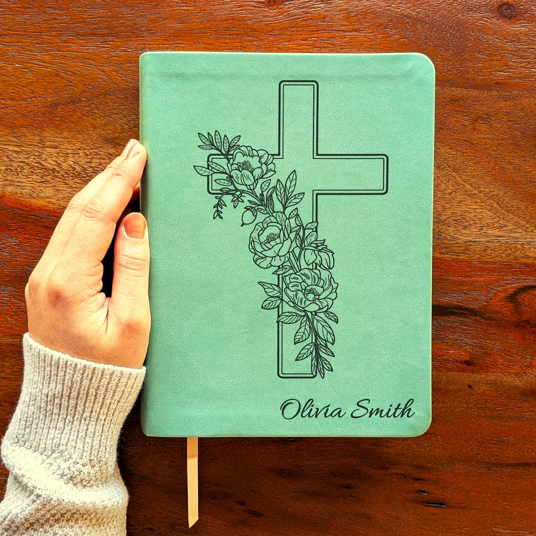 Personalized NLT Journaling Bible – Sage Green | Peony Cross