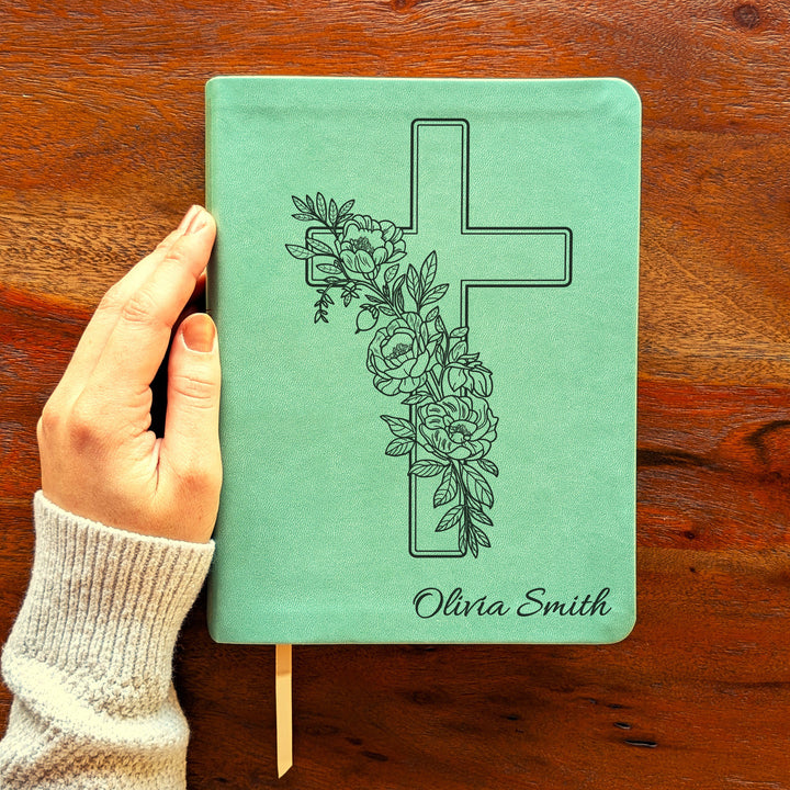 Personalized NLT Journaling Bible – Sage Green | Peony Cross
