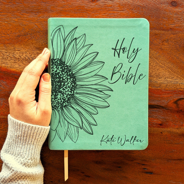 Personalized NLT Journaling Bible – Sage Green | Sunflower Holy Bible