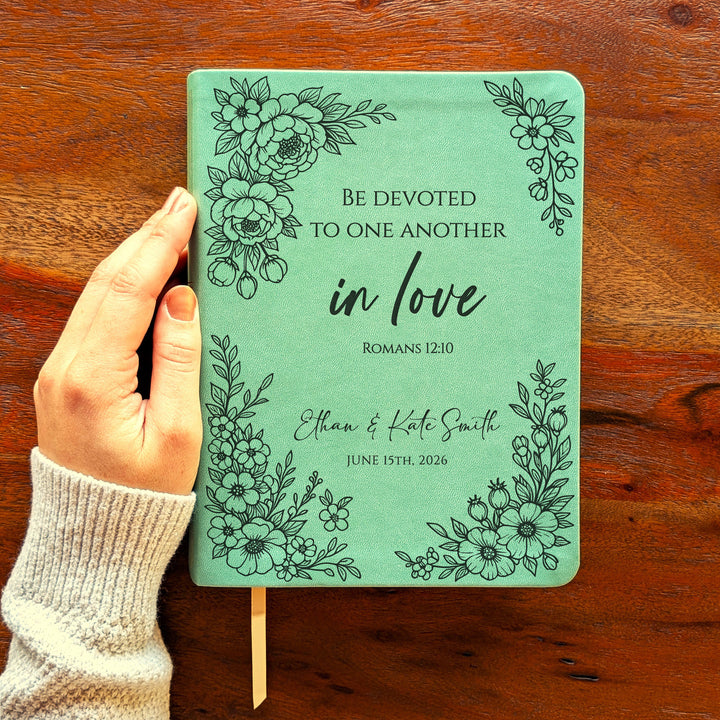 Personalized NLT Journaling Bible – Sage Green | Floral Devoted in Love