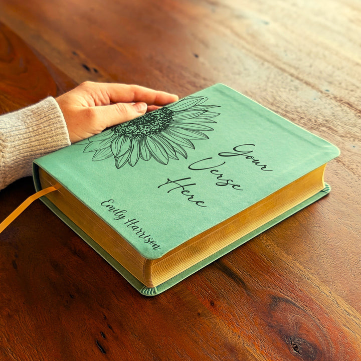 Personalized NLT Journaling Bible – Sage Green | Sunflower Custom Verse