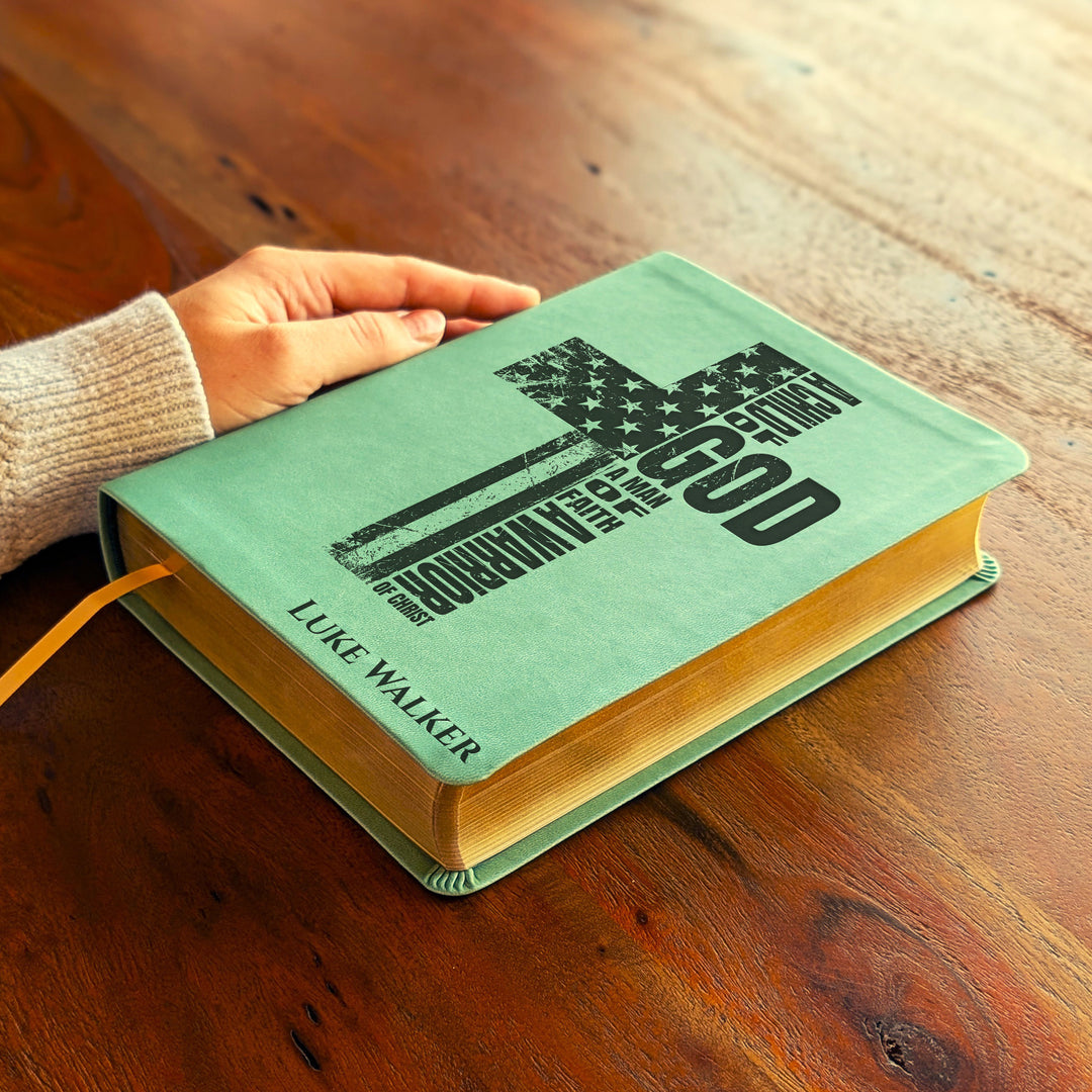 Personalized NLT Journaling Bible – Sage Green | Patriotic Cross (Man)