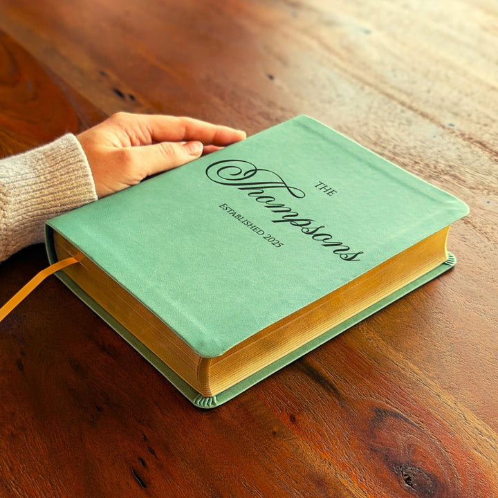 Personalized NLT Journaling Bible – Sage Green | Family Name Center
