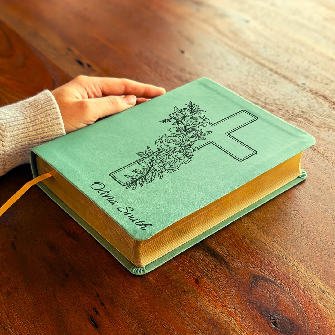 Personalized NLT Journaling Bible – Sage Green | Peony Cross