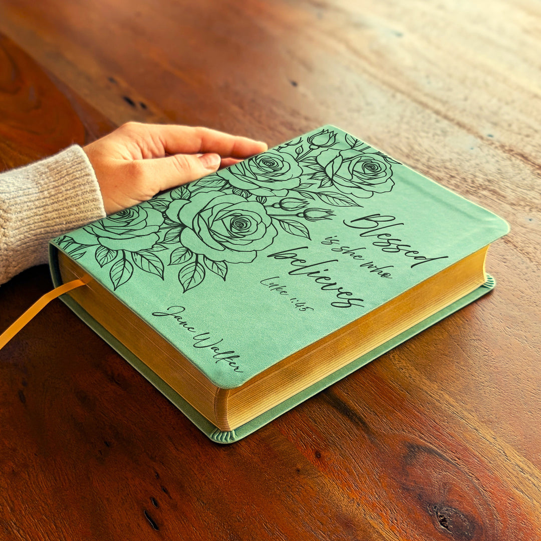 Personalized NLT Journaling Bible – Sage Green | Rose Blessed is She