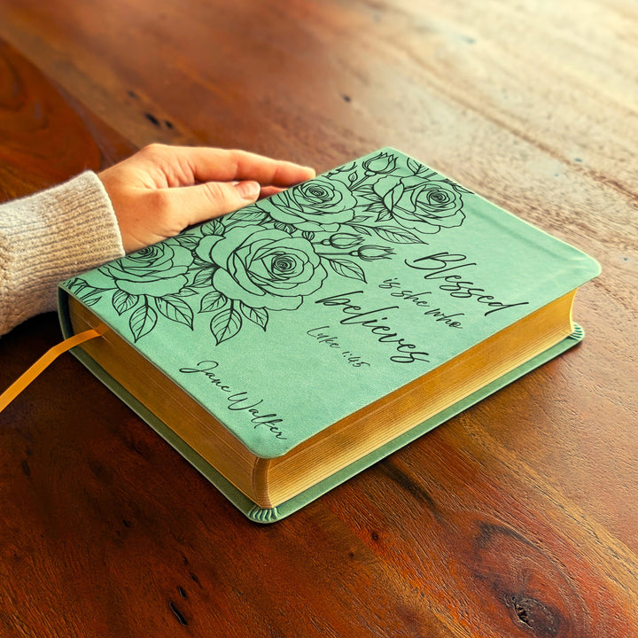 Personalized NLT Journaling Bible – Sage Green | Rose Blessed is She