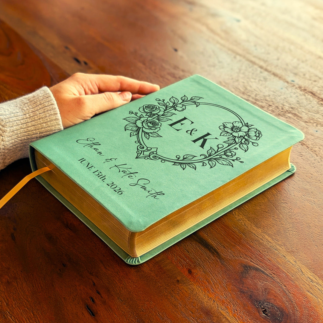 Personalized NLT Journaling Bible – Sage Green | Initials Floral Frame