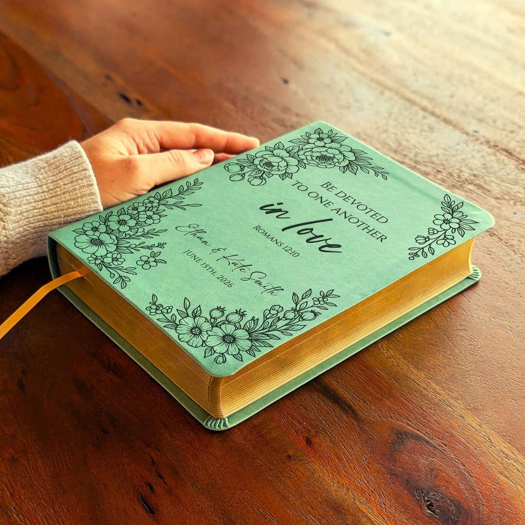 Personalized NLT Journaling Bible – Sage Green | Floral Devoted in Love