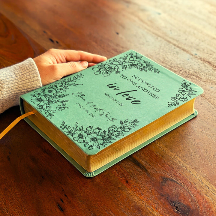 Personalized NLT Journaling Bible – Sage Green | Floral Devoted in Love