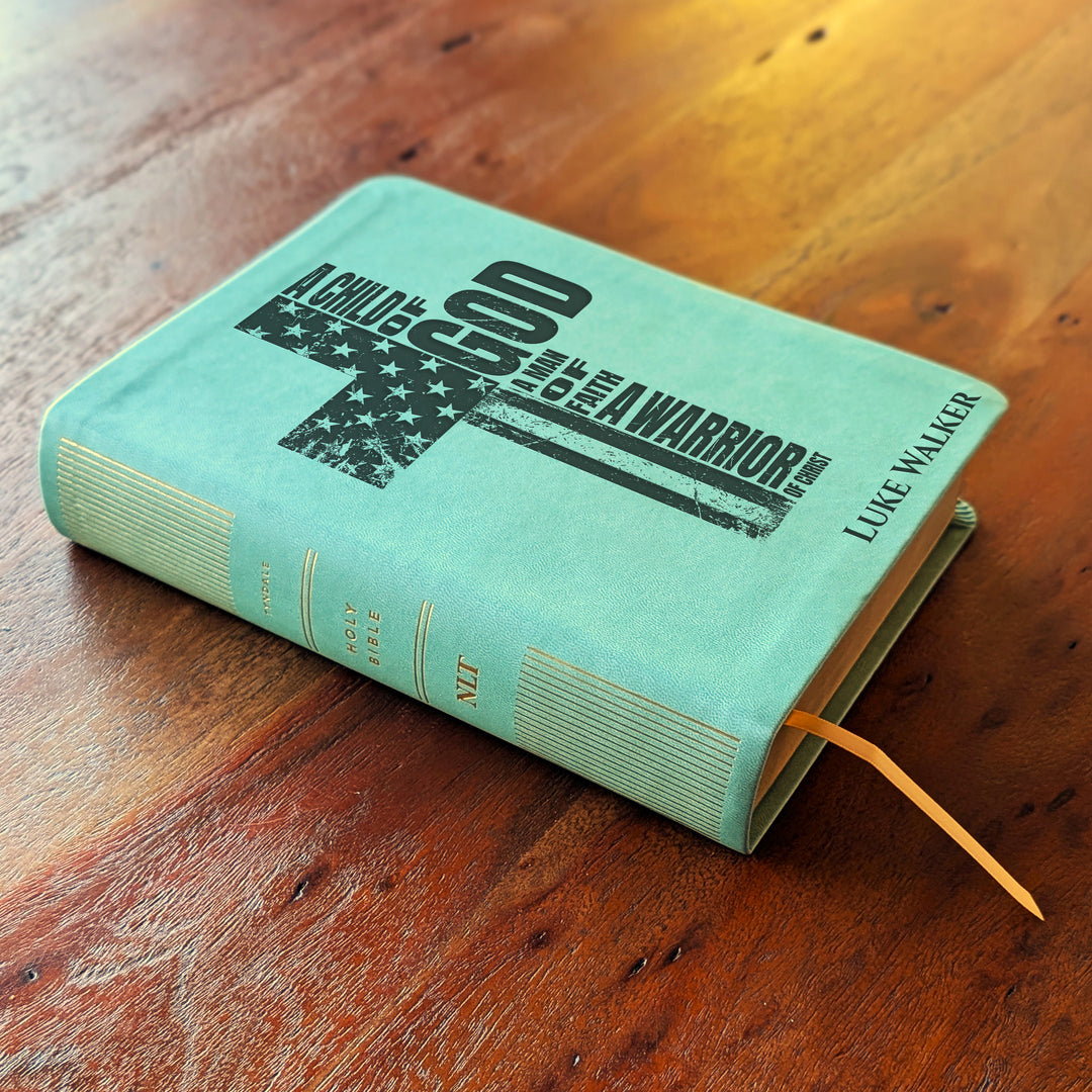 Personalized NLT Journaling Bible – Sage Green | Patriotic Cross (Man)