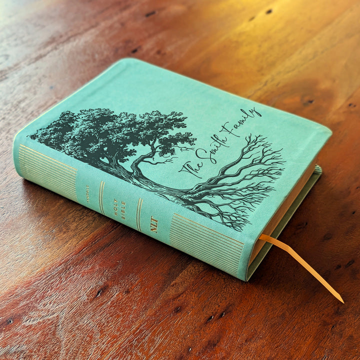 Personalized NLT Journaling Bible – Sage Green | Oak Family Tree Side