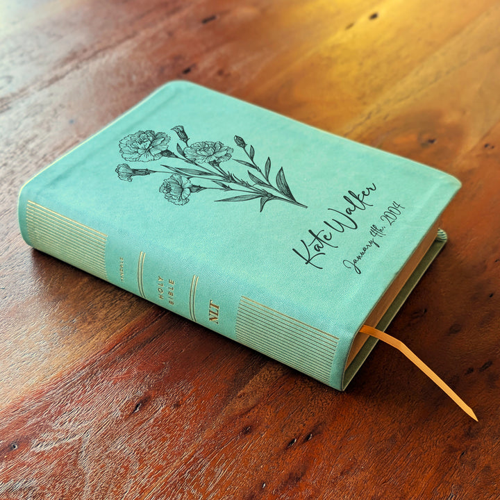 Personalized NLT Journaling Bible – Sage Green | January Birth Flower