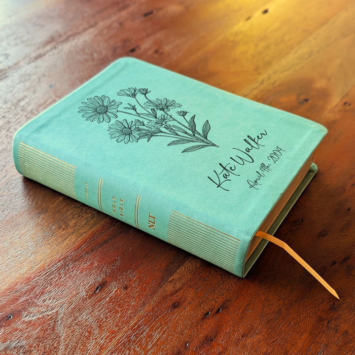 Personalized NLT Journaling Bible – Sage Green | April Birth Flower