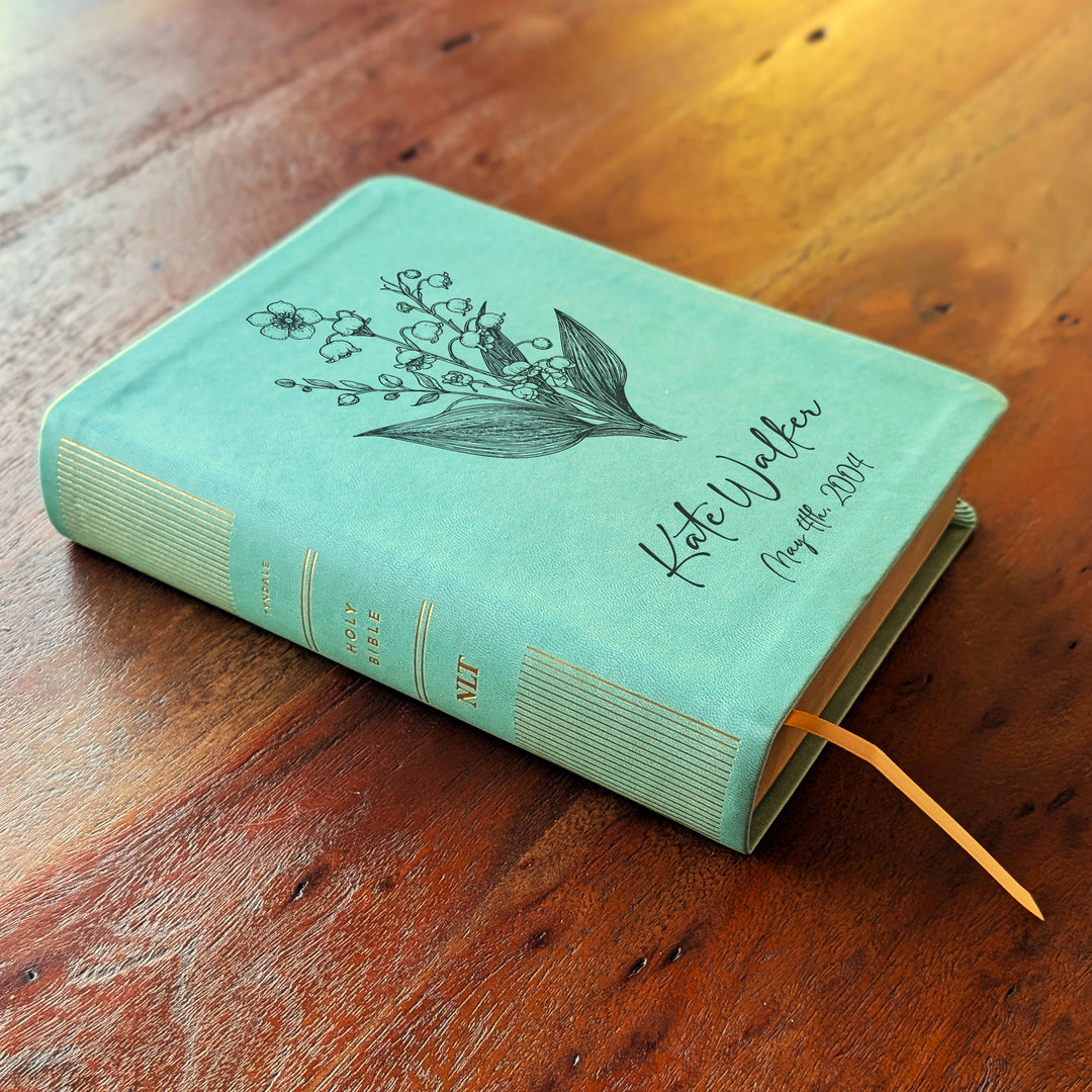 Personalized NLT Journaling Bible – Sage Green | May Birth Flower