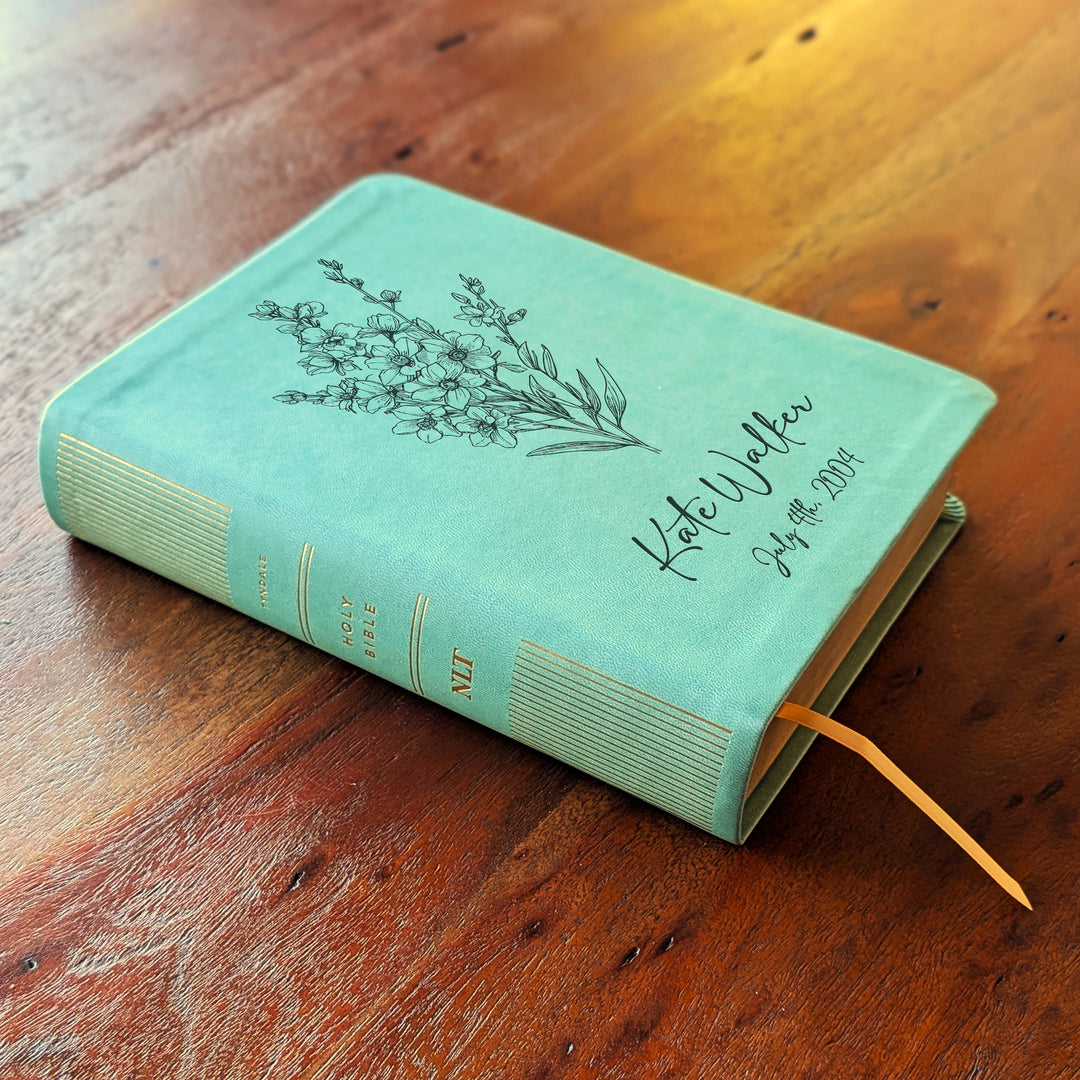 Personalized NLT Journaling Bible – Sage Green | July Birth Flower