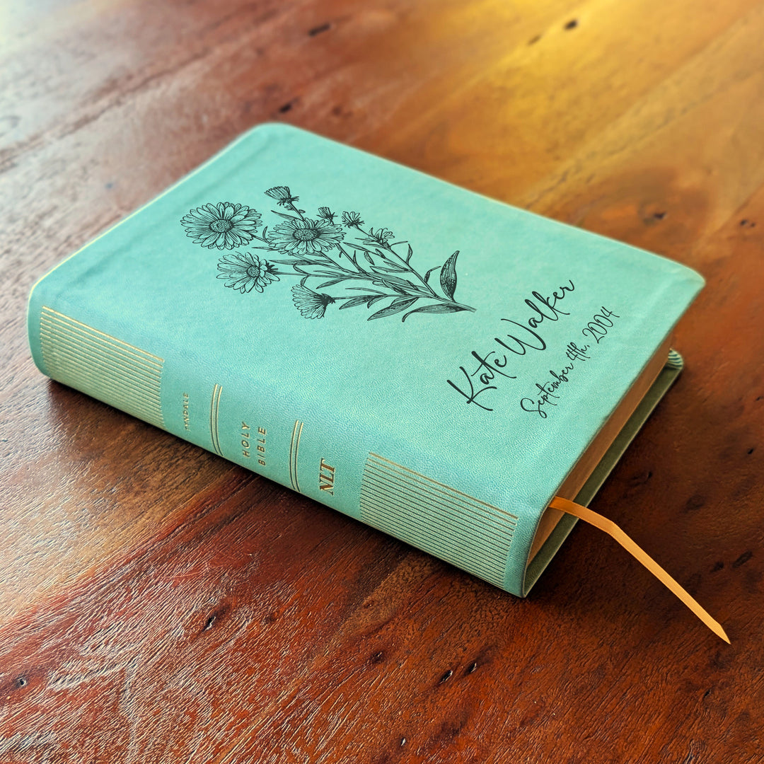 Personalized NLT Journaling Bible – Sage Green | September Birth Flower