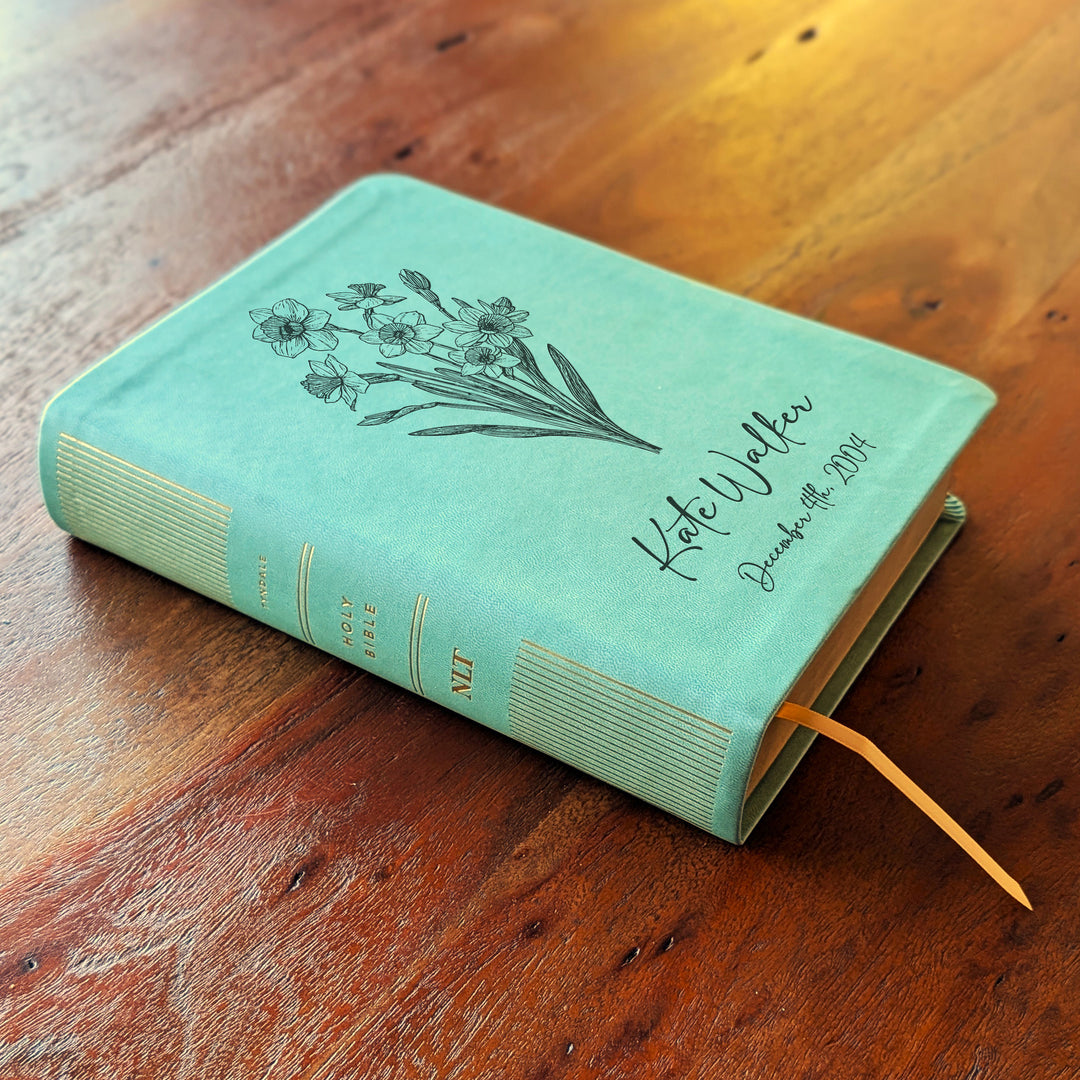 Personalized NLT Journaling Bible – Sage Green | December Birth Flower