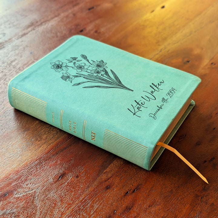 Personalized NLT Journaling Bible – Sage Green | December Birth Flower
