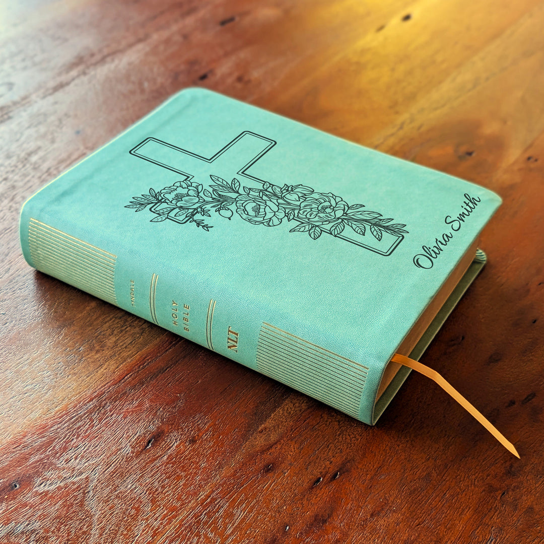 Personalized NLT Journaling Bible – Sage Green | Peony Cross