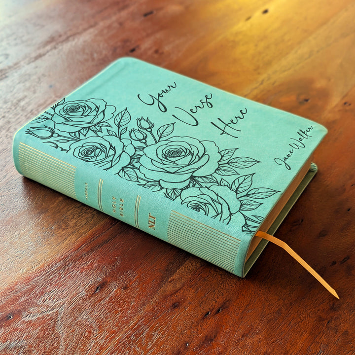 Personalized NLT Journaling Bible – Sage Green | Rose Custom Verse