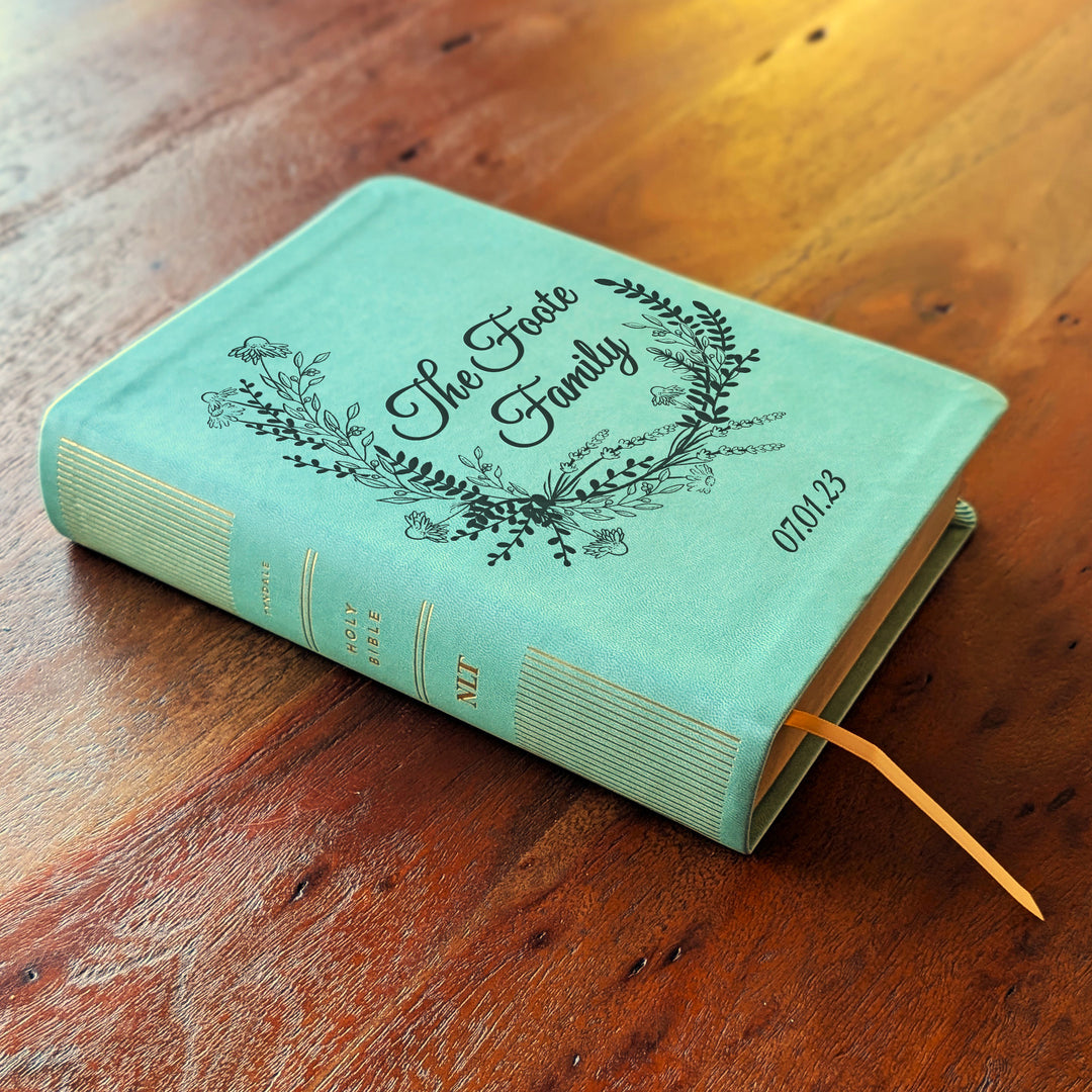 Personalized NLT Journaling Bible – Sage Green | Wreath Family Name
