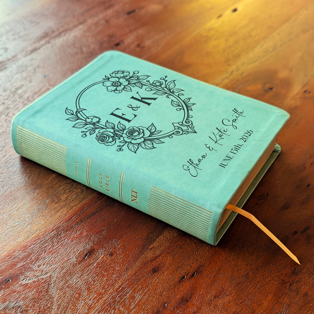 Personalized NLT Journaling Bible – Sage Green | Initials Floral Frame