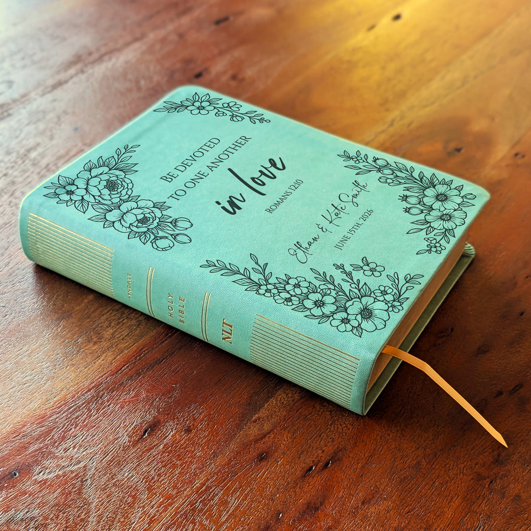 Personalized NLT Journaling Bible – Sage Green | Floral Devoted in Love