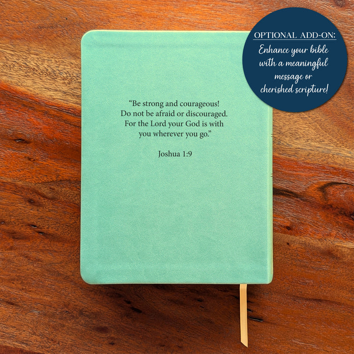 Personalized NLT Journaling Bible – Sage Green | American Flag Wood Cross
