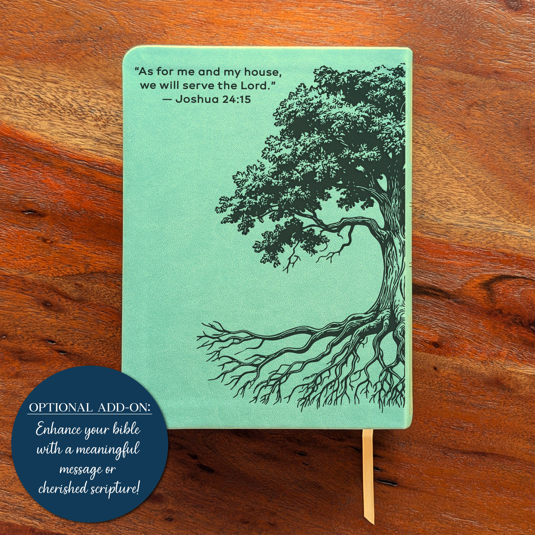 Personalized NLT Journaling Bible – Sage Green | Oak Family Tree Side