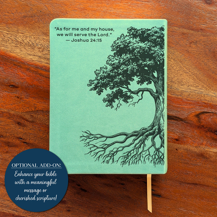 Personalized NLT Journaling Bible – Sage Green | Oak Family Tree Side