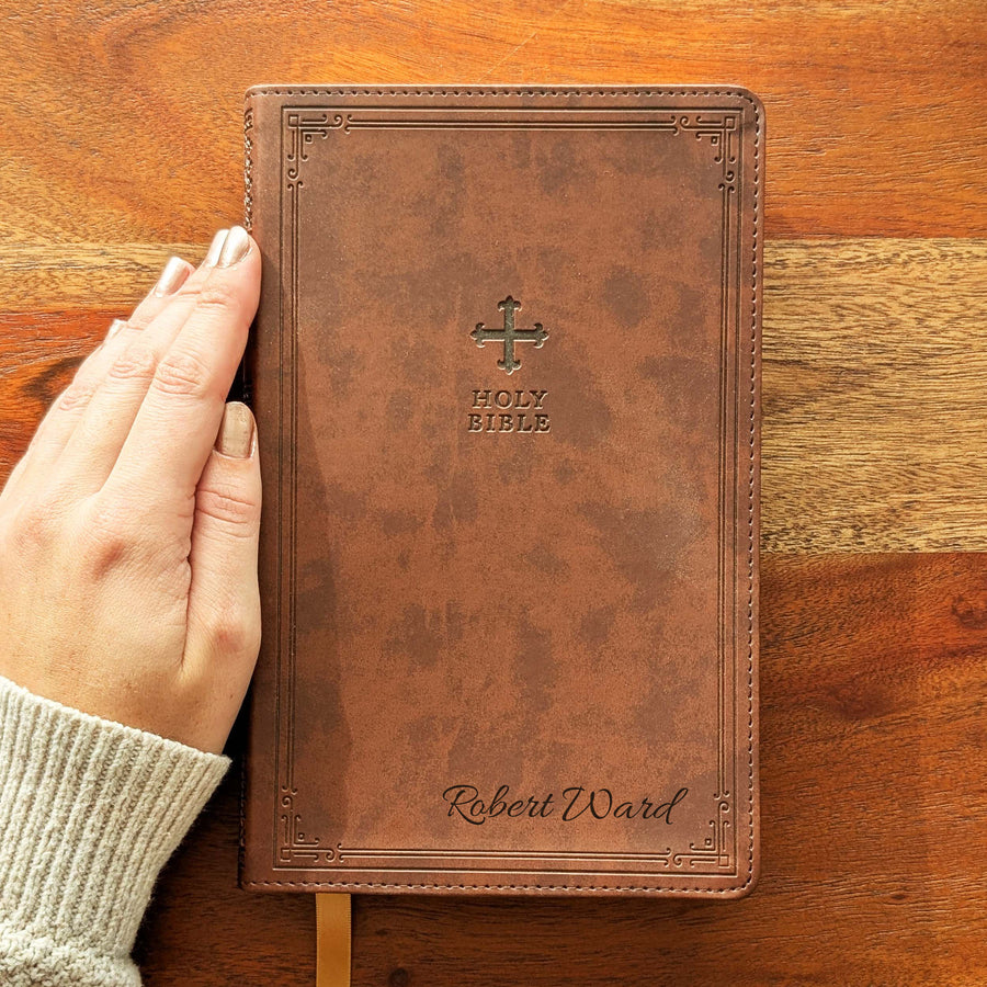 Personalized Catholic Bible – NRSV Catholic Edition - Brown | Engraved Name