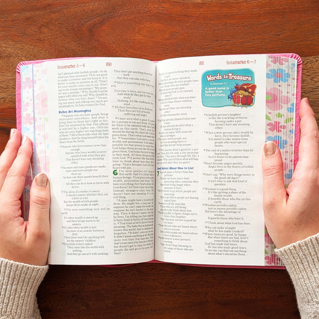 Personalized NIrV Kids Adventure Bible – Pink, Floral | Name &amp; Date
