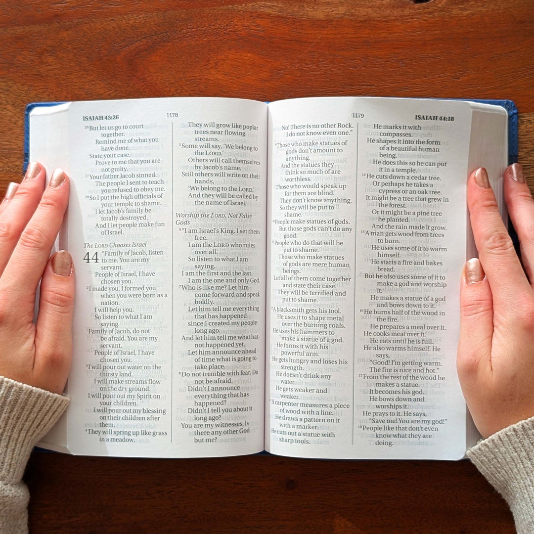Personalized NIrV Large Print Bible – Blue, Stripes | Name Version 02