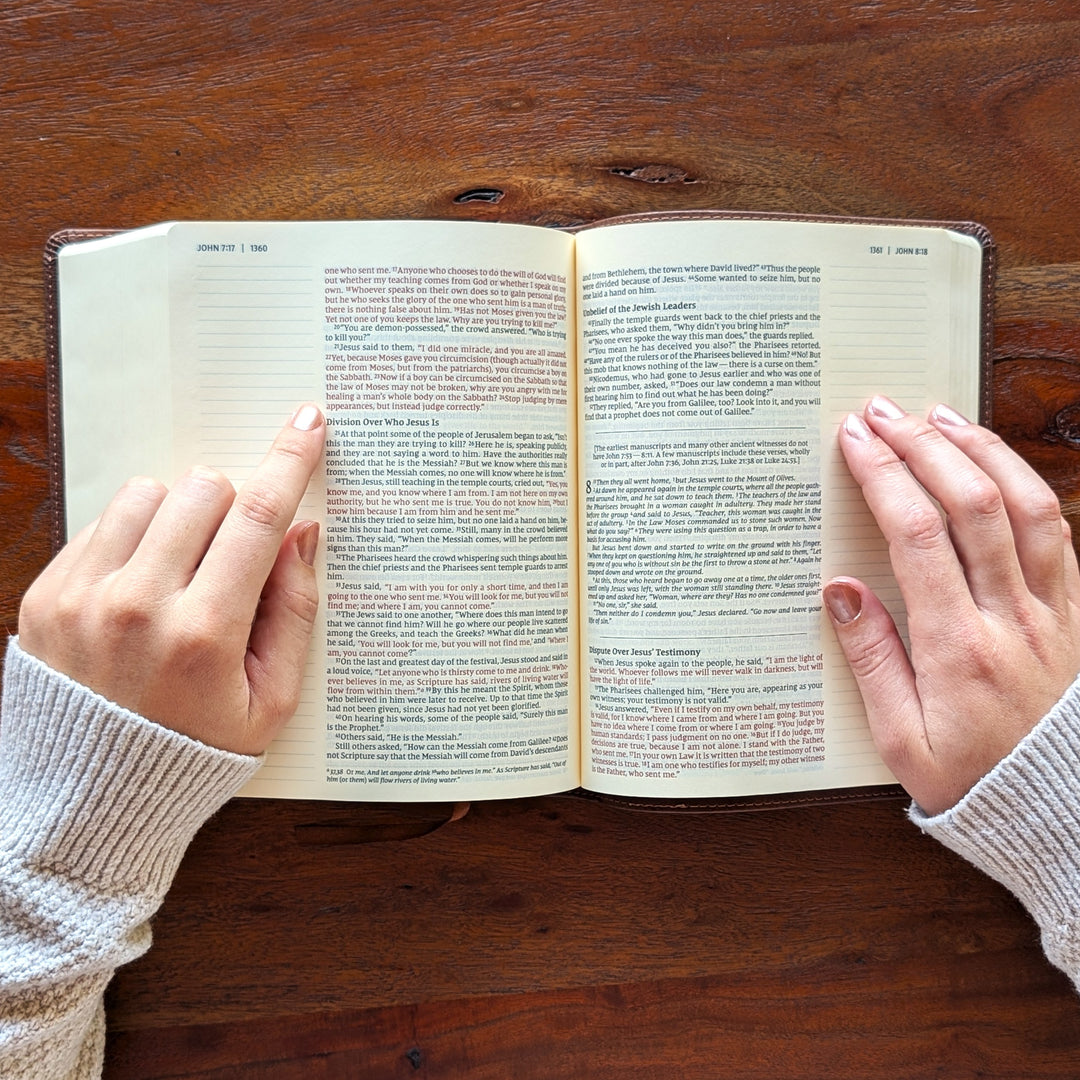 Personalized NIV Journal the Word Bible – Brown Cross | Peony