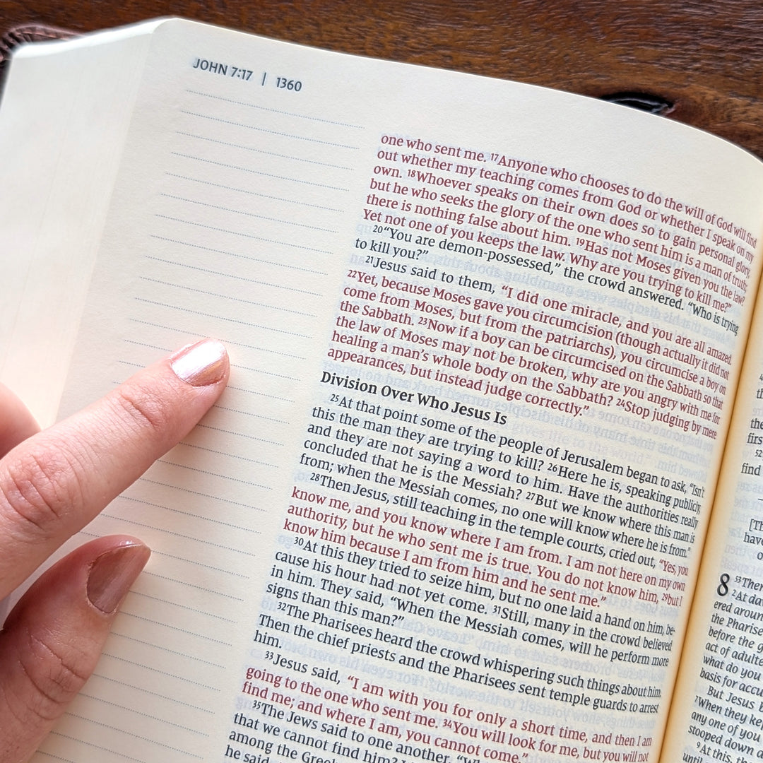 Personalized NIV Journal the Word Bible – Brown Cross | Peony